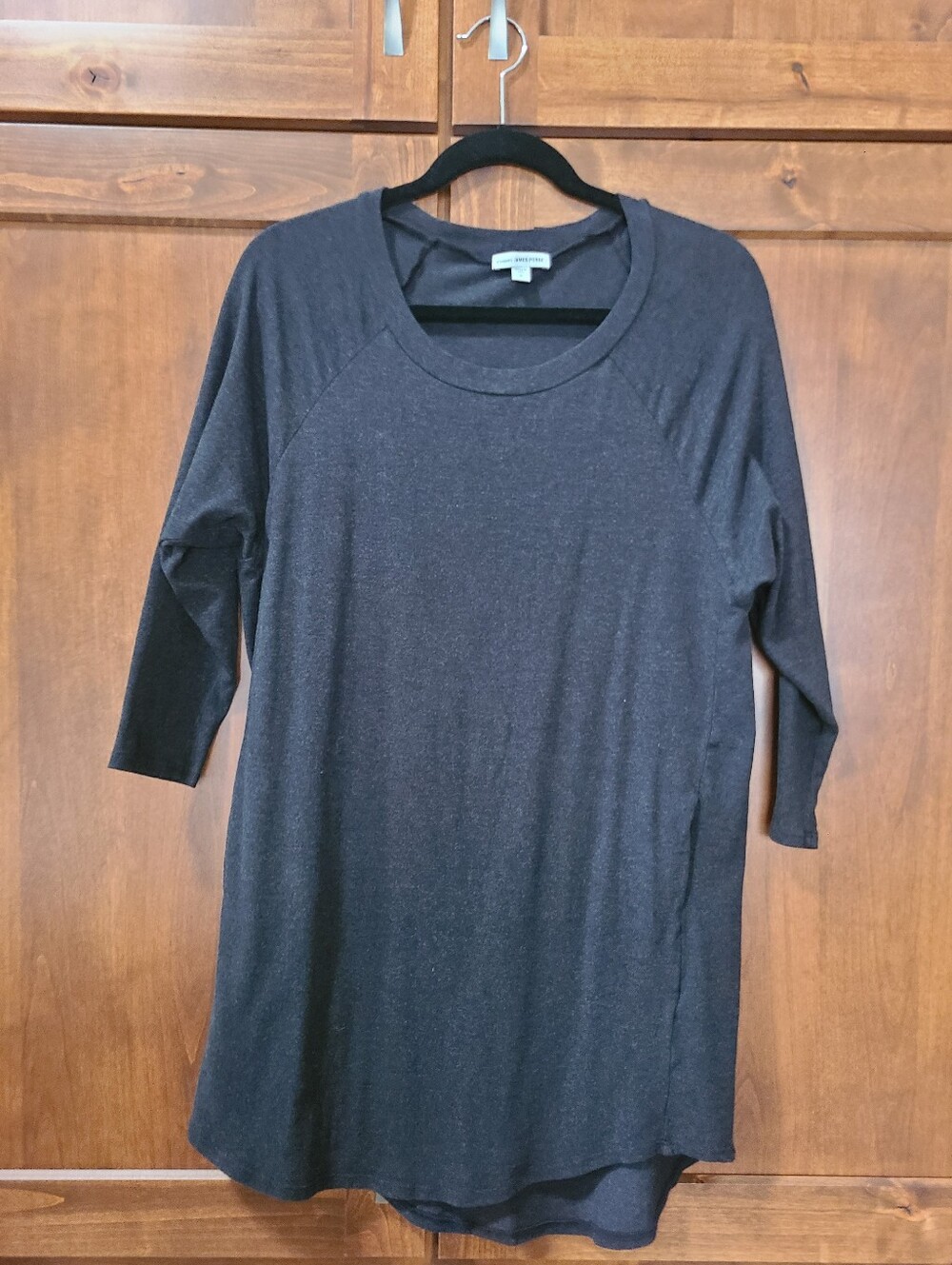 James Perse Dark Gray Sweater 3/4 Sleeve Dress With Side Pockets Size 2